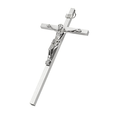 Crucifix Wall Cross | Silver Metal Slender Catholic Crosses | Cross Wall Décor for Your Home - 8 Inch