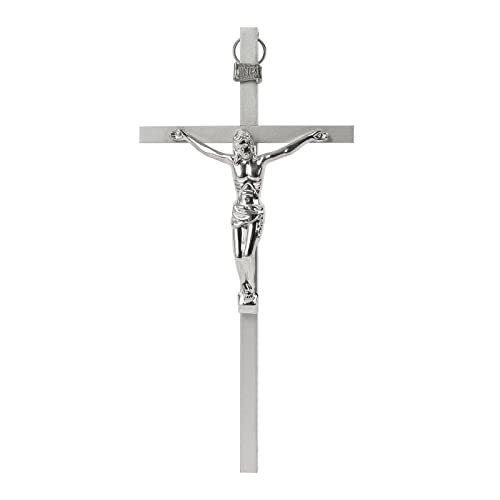 Crucifix Wall Cross | Silver Metal Slender Catholic Crosses | Cross Wall Décor for Your Home - 8 Inch