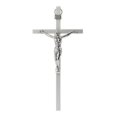 Crucifix Wall Cross | Silver Metal Slender Catholic Crosses | Cross Wall Décor for Your Home - 8 Inch