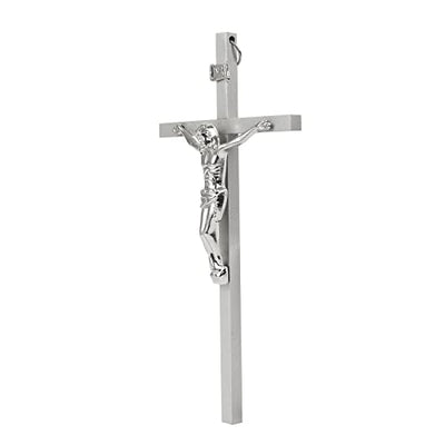 Crucifix Wall Cross | Silver Metal Slender Catholic Crosses | Cross Wall Décor for Your Home - 8 Inch