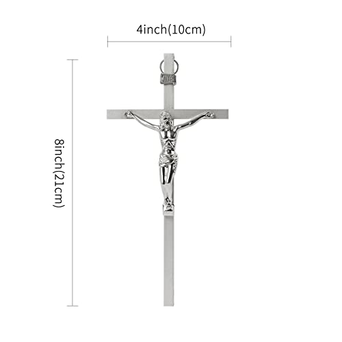 Crucifix Wall Cross | Silver Metal Slender Catholic Crosses | Cross Wall Décor for Your Home - 8 Inch