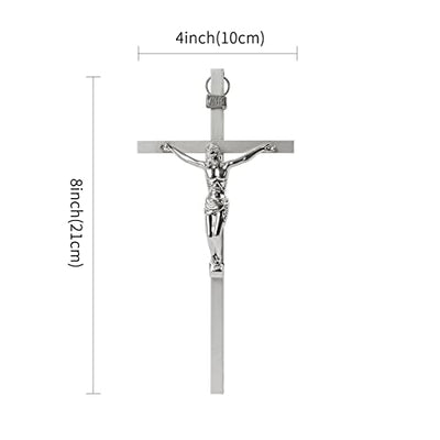 Crucifix Wall Cross | Silver Metal Slender Catholic Crosses | Cross Wall Décor for Your Home - 8 Inch