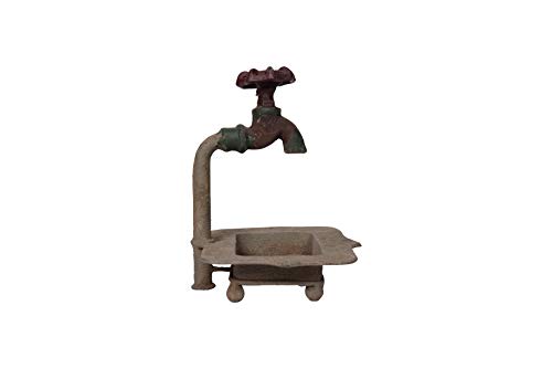 Creative Co-Op Rustic Metal Soap Dish with-Faucet