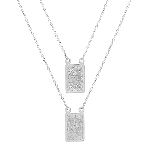Amazon Collection Men's Stainless Steel 18K Gold Plated Scapular Religious Necklace