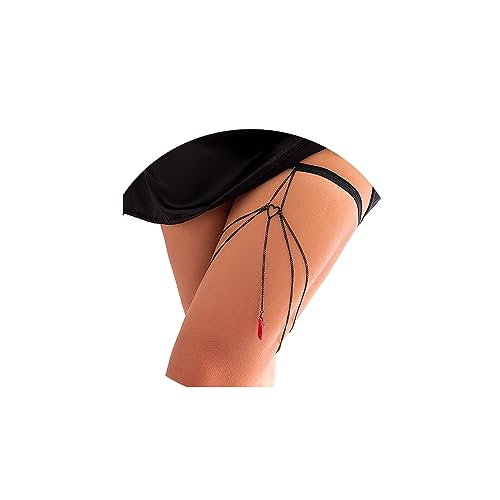 Simple Gothic Black Metal Leg Chain Jewelry Bikini Layered Thigh Body Chain Jewelry Summer Beach Elastic Adjustable Thigh Chain Jewelry for Women Girls