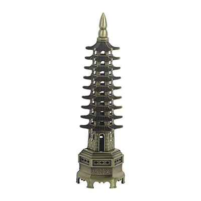 Feng Shui Alloy Antique Pagoda Chinese Style WenChang Tower Model Miniature Tower Ornaments Office Home Desktop Decor