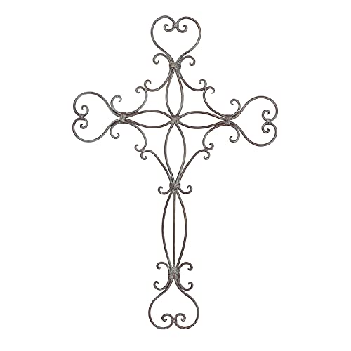 Deco 79 Metal Cross Home Wall Decor Scroll Wall Sculpture, Wall Art 19" x 1" x 29", Black