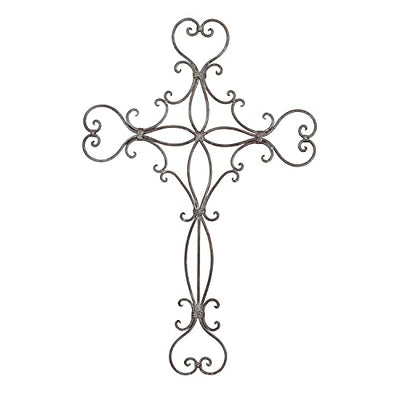 Deco 79 Metal Cross Home Wall Decor Scroll Wall Sculpture, Wall Art 19" x 1" x 29", Black