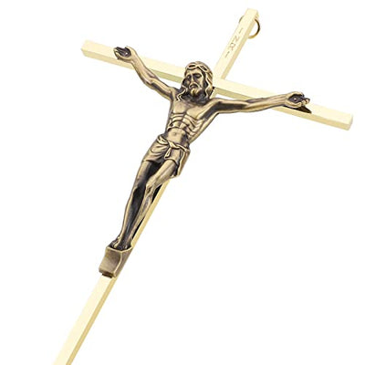 Crucifix Wall Cross, Metal Catholic Hanging Cross Wall Decor - 10 Inch, Shiny Gold