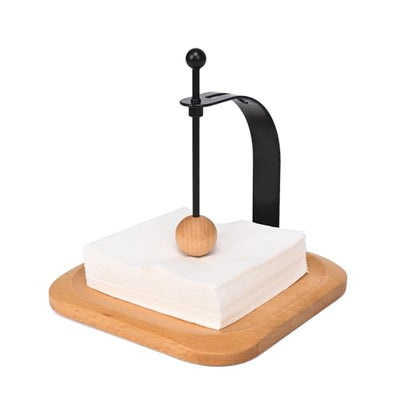 Wood Napkin Holder, Square Tabletop Napkin Dispenser with Sophisticatedly Metal Cocktail Napkin Holder for Home, Kitchen, Office, Restaurant, Hotel, Cafe, Bar,Washroom (Beechwood)
