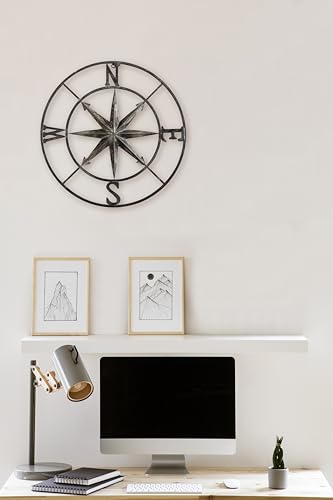 Creative Co-Op Metal Compass Wall Décor, Distressed Silver
