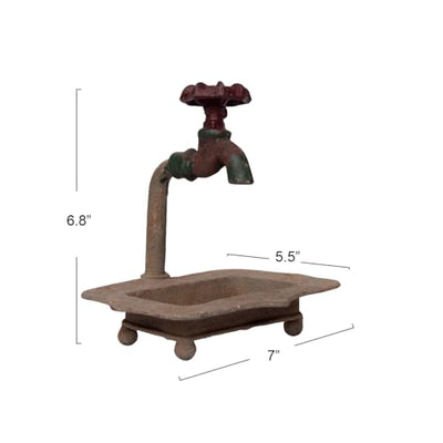 Creative Co-Op Rustic Metal Soap Dish with-Faucet