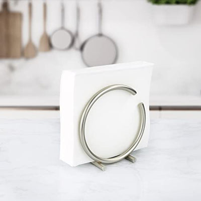 Spectrum Diversified Euro Round Vertical, Contemporary Upright Holder Modern Kitchen Décor & Dining Table Accessory, Countertop Napkin Storage, 1 EA, Satin Nickel