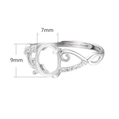 925 Sterling Silver Ring Base Blank for 7X9mm Oval Cabochon Setting Adjustable Ring Component DIY Jewelry Making Personalized Gift for Girl