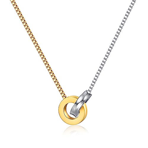 NUZON 2-Tone Interlocking | Sunburst Heart | CZ Evil Eye | Single Pear | Love Heart Pendant Necklace for Women 14K Gold Chain Necklace Protection Prayer Faith Jewelry Gift to Girls
