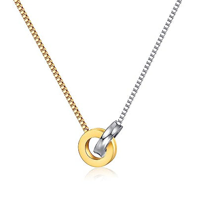 NUZON 2-Tone Interlocking | Sunburst Heart | CZ Evil Eye | Single Pear | Love Heart Pendant Necklace for Women 14K Gold Chain Necklace Protection Prayer Faith Jewelry Gift to Girls