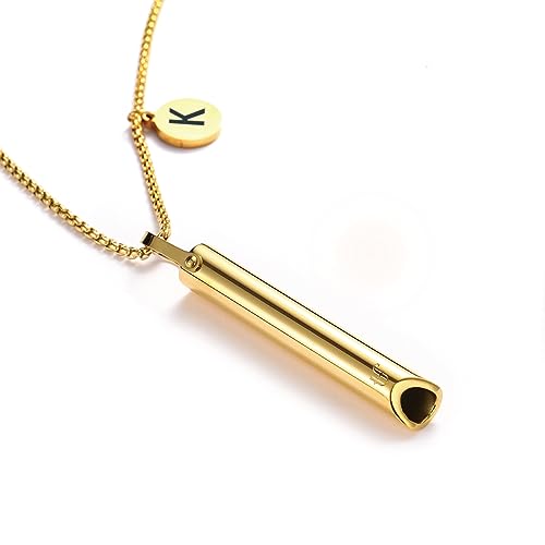 Breathing Necklace for Women and Men with Initial Pendant Anti Vape Metal Straw Breathwork Necklace Mindful Stress Breathing Necklace Fidget Jewelry for Quitting Smoking Anxiety Relief Items for Teens Gift