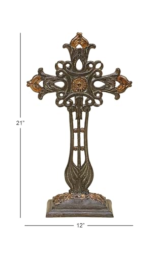 Deco 79 Metal Biblical Decorative Sculpture Cross Home Decor Statue, Accent Figurine 5" x 8" x 21", Copper