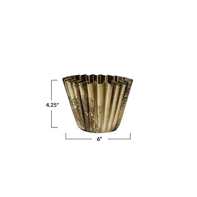 Creative Co-Op Pleated Metal Vase, Antique Brass Finish Planter