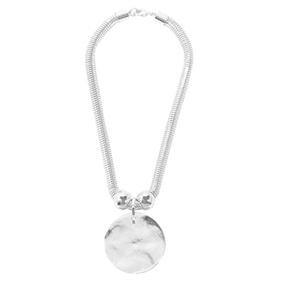 Silver Hammered Metal Statement Necklace Set with Lobster Clasp Closure, Disc Coin Necklace Circle Necklace Chunky Necklaces for Women New Unique Trendy Jewelry Valentines Day Gift