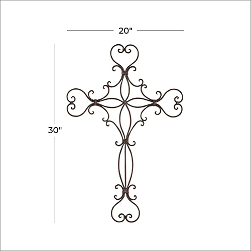 Deco 79 Metal Cross Home Wall Decor Scroll Wall Sculpture, Wall Art 19" x 1" x 29", Black