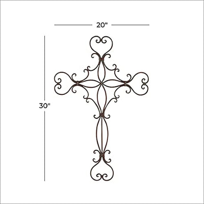 Deco 79 Metal Cross Home Wall Decor Scroll Wall Sculpture, Wall Art 19" x 1" x 29", Black