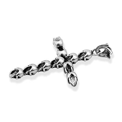A&G Rock Multi-Skull Cross Pendant Necklace in 925 Sterling Silver with 18-Inch Ball Chain | Spring-Ring Clasp | Antique High-Polish Finish | Made in the USA