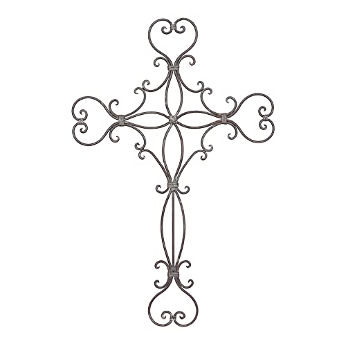 Deco 79 Metal Cross Home Wall Decor Scroll Wall Sculpture, Wall Art 19" x 1" x 29", Black
