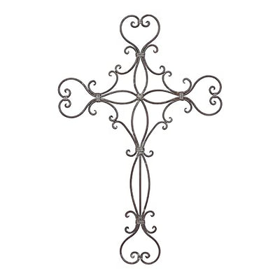 Deco 79 Metal Cross Home Wall Decor Scroll Wall Sculpture, Wall Art 19" x 1" x 29", Black