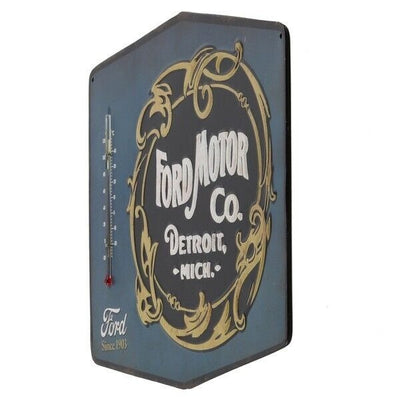 Ford Motor Co. Detroit Michigan Metal Embossed Wall Thermometer Sign Decor