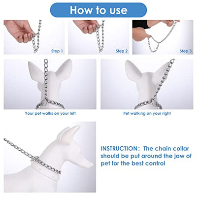 Dog Chain Collar, Pet Adjustable Metal Chain Collar Row Neck Leash Gear Choke Chain Heavy Duty Walking Training for Small Medium Large Dogs (55cm)