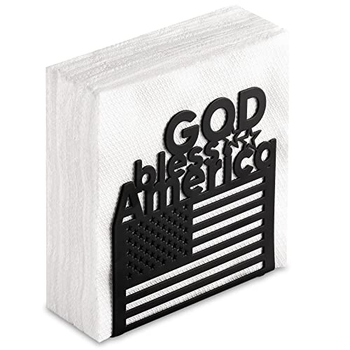 Black Metal Tabletop Napkin Holder - Modern Freestanding Tissue Dispenser Organizer - Dining Table Decorative Serviette Holder For Kitchen Restaurant Picnic Party (USA flag)