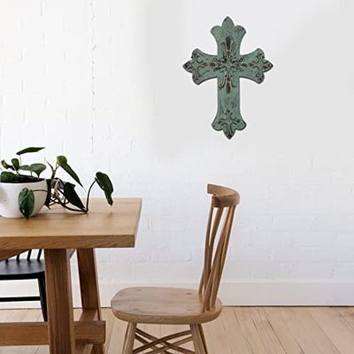 Farmhouse Cross Wall Decor,Metal Cross Decoration for Home Decor, Family Wall Art Flower Cross Wall Sculpture 14.5" H
