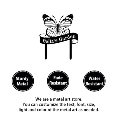 Custom Name Butterfly Sign, Personalized Butterfly Garden Sign with Stakes, Butterfly Garden Stake Metal Yard Art, Outdoor Metal Garden Sign, Customized Butterfly Garden Decor Sign