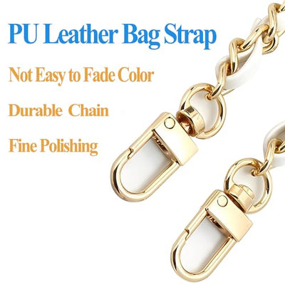Purse Chain Strap with Leather Metal Chain, PU Leather Purse Chain Strap, Replacement for Shoulder, Crossbody Bag, Wallets Accessories 47.2"