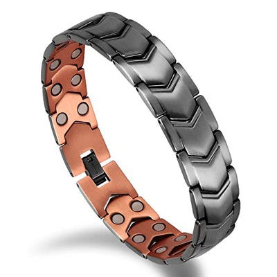 Copper Bracelets for Men - 99.99% Solid Pure Copper Magnetic Bracelets Double-Row Strong Magnets Adjustable (Silver Copper)