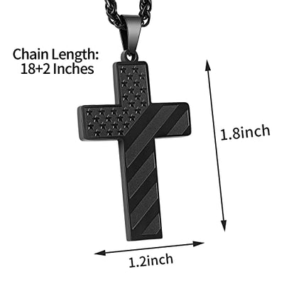 DuoDiner 18+2 Inch Cross Necklace Bible Verse Stainless Steel American Flag Pendant Chain for Men Jewelry Gift