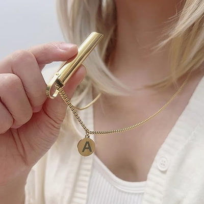 Breathing Necklace for Women and Men with Initial Pendant Anti Vape Metal Straw Breathwork Necklace Mindful Stress Breathing Necklace Fidget Jewelry for Quitting Smoking Anxiety Relief Items for Teens Gift