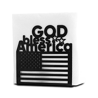 Black Metal Tabletop Napkin Holder - Modern Freestanding Tissue Dispenser Organizer - Dining Table Decorative Serviette Holder For Kitchen Restaurant Picnic Party (USA flag)