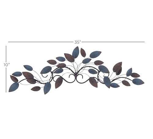 Deco 79 Metal Leaf Home Wall Decor Wall Sculpture, Wall Art 35" x 2" x 10", Blue
