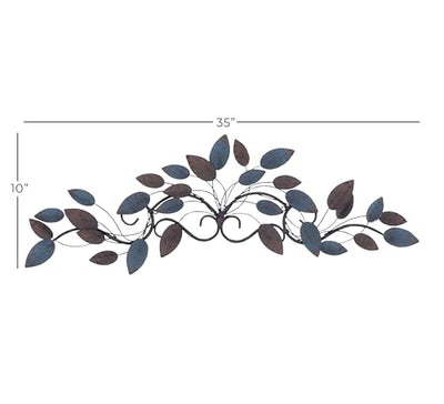 Deco 79 Metal Leaf Home Wall Decor Wall Sculpture, Wall Art 35" x 2" x 10", Blue