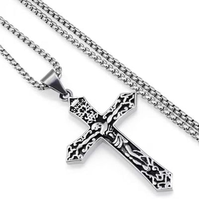 Indianstore4everyone Meta lBiker Jesus Crucifix Cross Religious INRI Cross With 24" Chain Jewelry Gift Pendant Necklace Chain Gift For Men Boys, youth large / 11-13, Zinc, No Gemstone