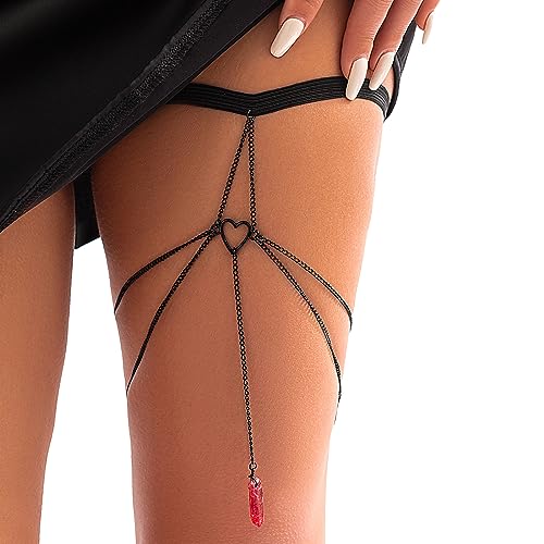 Simple Gothic Black Metal Leg Chain Jewelry Bikini Layered Thigh Body Chain Jewelry Summer Beach Elastic Adjustable Thigh Chain Jewelry for Women Girls