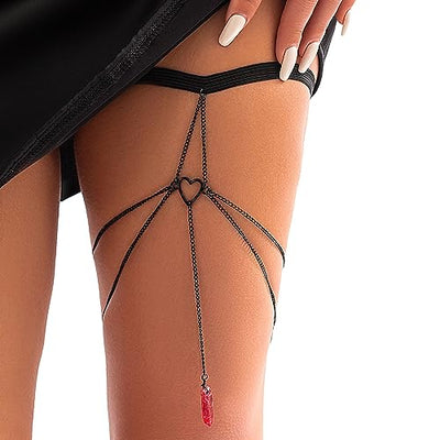Simple Gothic Black Metal Leg Chain Jewelry Bikini Layered Thigh Body Chain Jewelry Summer Beach Elastic Adjustable Thigh Chain Jewelry for Women Girls