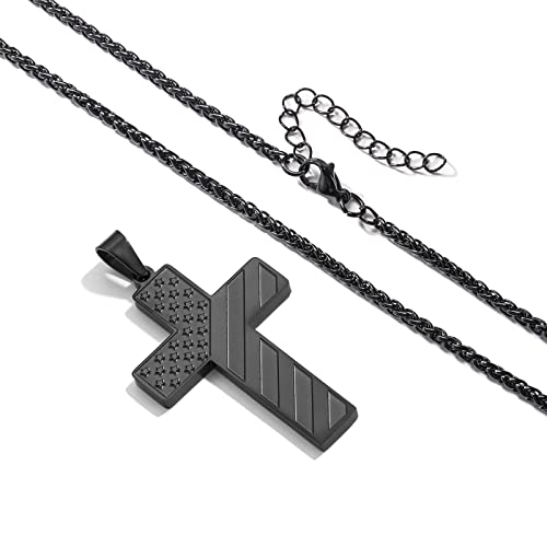 DuoDiner 18+2 Inch Cross Necklace Bible Verse Stainless Steel American Flag Pendant Chain for Men Jewelry Gift