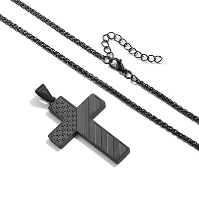 DuoDiner 18+2 Inch Cross Necklace Bible Verse Stainless Steel American Flag Pendant Chain for Men Jewelry Gift