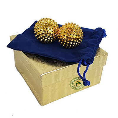 Healing Angel 2 PC Durable Plastic Spiky Metal Coated Deep Tissue Hand Massage Balls for Acupressure Reflexology and Magnet Therapy (Gold-FBA, 1.5 Inch)