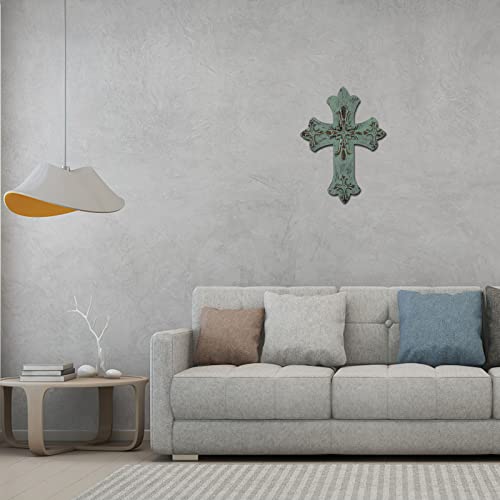 Farmhouse Cross Wall Decor,Metal Cross Decoration for Home Decor, Family Wall Art Flower Cross Wall Sculpture 14.5" H