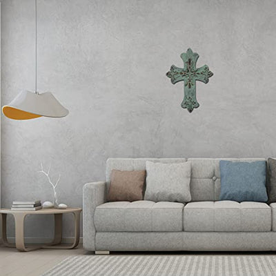 Farmhouse Cross Wall Decor,Metal Cross Decoration for Home Decor, Family Wall Art Flower Cross Wall Sculpture 14.5" H