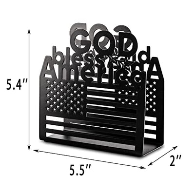 Black Metal Tabletop Napkin Holder - Modern Freestanding Tissue Dispenser Organizer - Dining Table Decorative Serviette Holder For Kitchen Restaurant Picnic Party (USA flag)